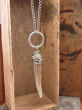 Wire Wrapped Deer Antler Tip Long Pendant Necklace