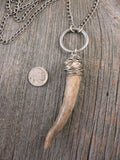 Wire Wrapped Deer Antler Tip Long Pendant Necklace