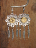 Brass Concho and Feather Bullet Earrings