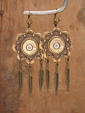 Silver Concho and Feather Charm Bullet Earrings