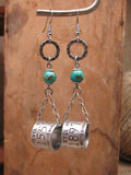 Duck Band Chain Dangle Beaded Earrings w/Turquoise Beadwork