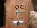 Duck Band Chain Dangle Beaded Earrings w/Turquoise Beadwork-SureShot Jewelry