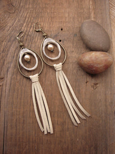 Antler and Pearl Brass Teardrop Tassel Earrings-SureShot Jewelry