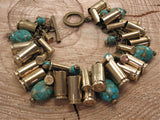 Mixed Bullet & Turquoise Brass Loaded Charm Bracelet