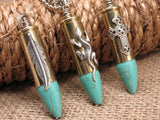 Turquoise Magnesite Embellished Brass Bullet Multi-Chain Necklace-SureShot Jewelry